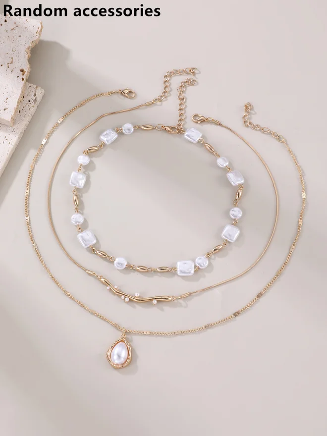 Take Two  Pack of 3 - Gold Faux Pearl Layered Necklace for Women | Best Price UAE
