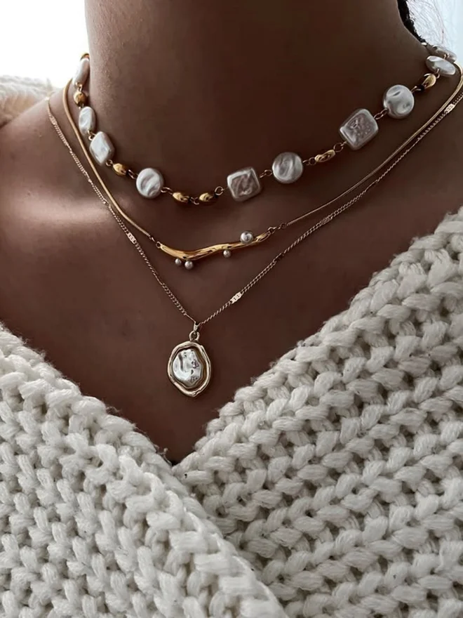 Pack of 3 - Gold Faux Pearl Layered Necklace