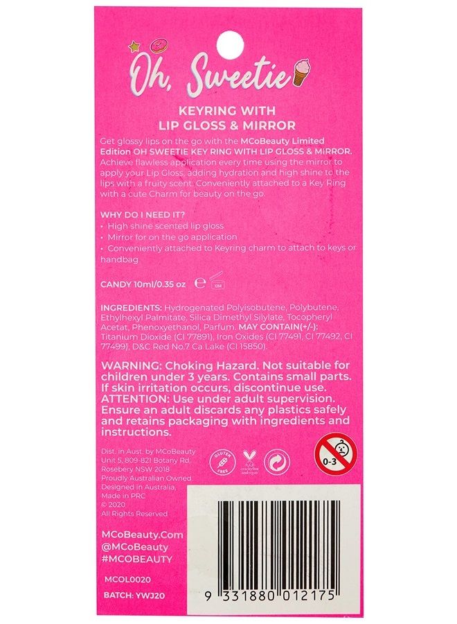 MCoBeauty Oh Sweetie Keyring With Lip Gloss And Mirror - Adds Hydration And High Shine To Lips With A Fruity Scent - Achieve Flawless Application Every Time - Candy - 0.34 Oz - Image 1