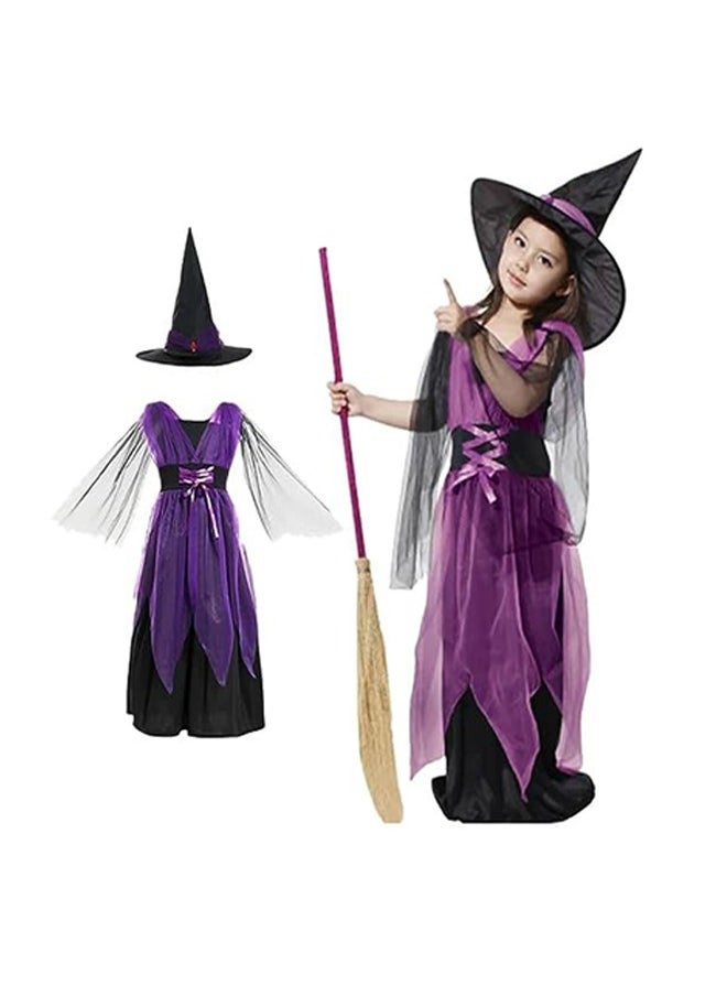 Brain Giggles Brain Giggles Kids Costume Set Girls Witch Robe and Hat Witch Vintage Girls Witch Costume for Cosplay Event Party - Purple Medium  - Image 1