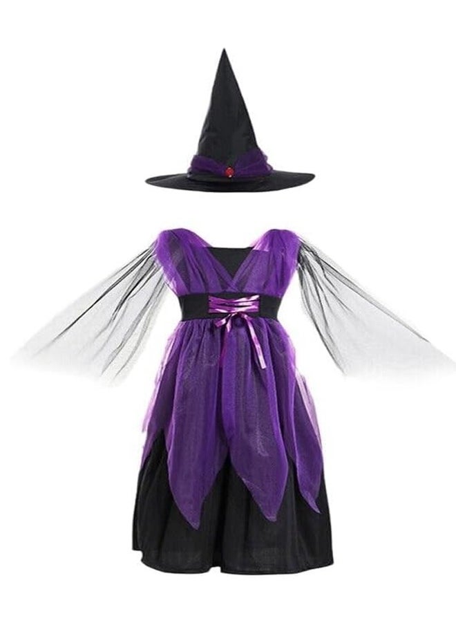 Brain Giggles Brain Giggles Kids Costume Set Girls Witch Robe and Hat Witch Vintage Girls Witch Costume for Cosplay Event Party - Purple Medium  - Image 2