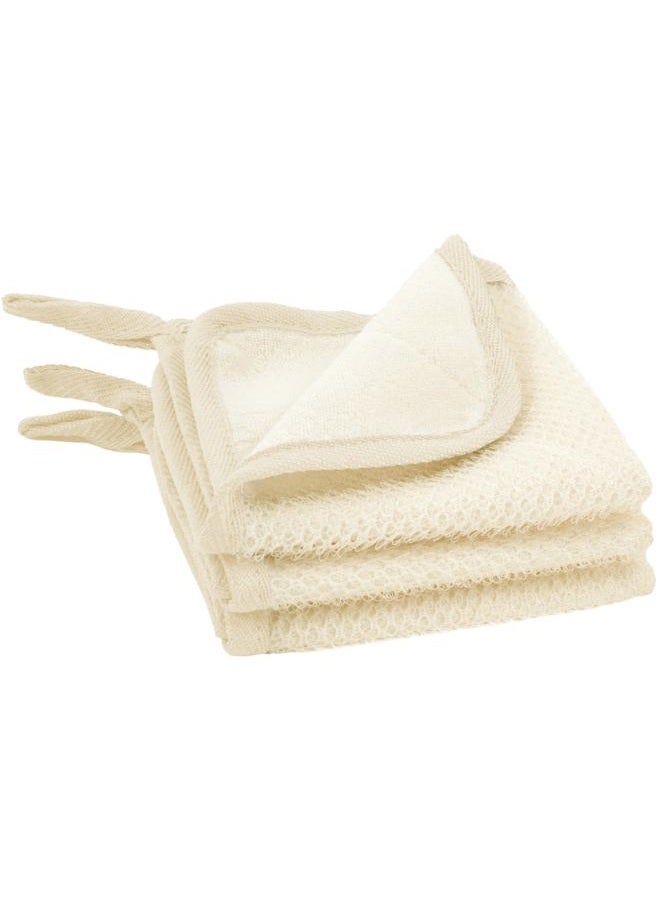 S&T INC. Dual Sided Exfoliating Wash Cloths, 9.9 Inch x 9.9 Inch, Cream, 3 Pack - Image 1