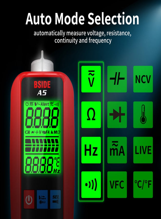 BSIDE Digital Multimeter Professional Voltage Current Resistance Frequency Capacitance Diode Temperature Capacitance Measurement Test Meter Temp Detector Multitester Digital Backlight Display Tester - Image 2