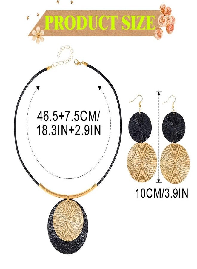 EVILD Black Disc Necklace and Earrings Set Gold Circle Geometric Jewelry Set for Women - Image 4