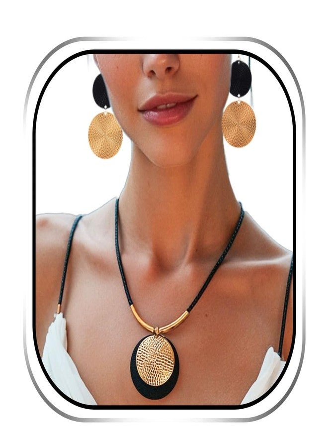 EVILD Black Disc Necklace and Earrings Set Gold Circle Geometric Jewelry Set for Women - Image 1