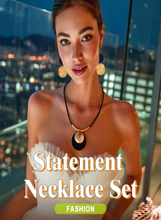 EVILD Black Disc Necklace and Earrings Set Gold Circle Geometric Jewelry Set for Women - Image 5