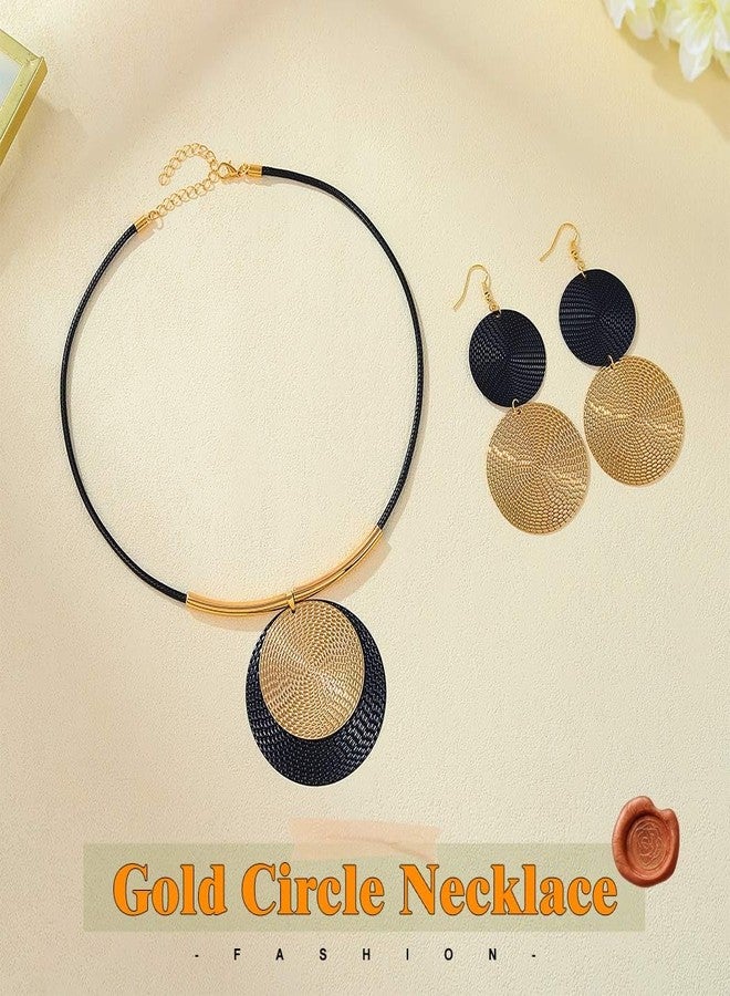 EVILD Black Disc Necklace and Earrings Set Gold Circle Geometric Jewelry Set for Women - Image 2