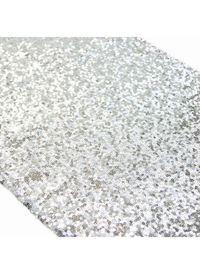 ShinyBeauty ShinyBeauty Sequin Table Runner 12" x 108" Silver Sequin Tablecloth Wholesale Sequin Table Runners (Silver)  - Image 1