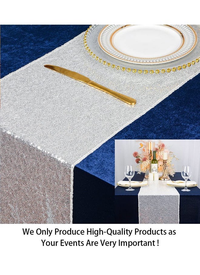 ShinyBeauty ShinyBeauty Sequin Table Runner 12" x 108" Silver Sequin Tablecloth Wholesale Sequin Table Runners (Silver)  - Image 2