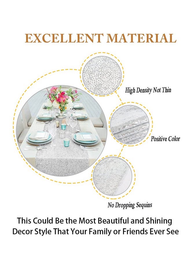 ShinyBeauty ShinyBeauty Sequin Table Runner 12" x 108" Silver Sequin Tablecloth Wholesale Sequin Table Runners (Silver)  - Image 4