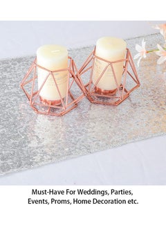 ShinyBeauty ShinyBeauty Sequin Table Runner 12" x 108" Silver Sequin Tablecloth Wholesale Sequin Table Runners (Silver)  - Image 5