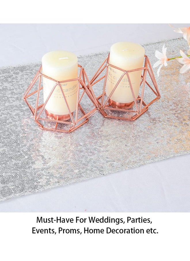 ShinyBeauty ShinyBeauty Sequin Table Runner 12" x 108" Silver Sequin Tablecloth Wholesale Sequin Table Runners (Silver)  - Image 5