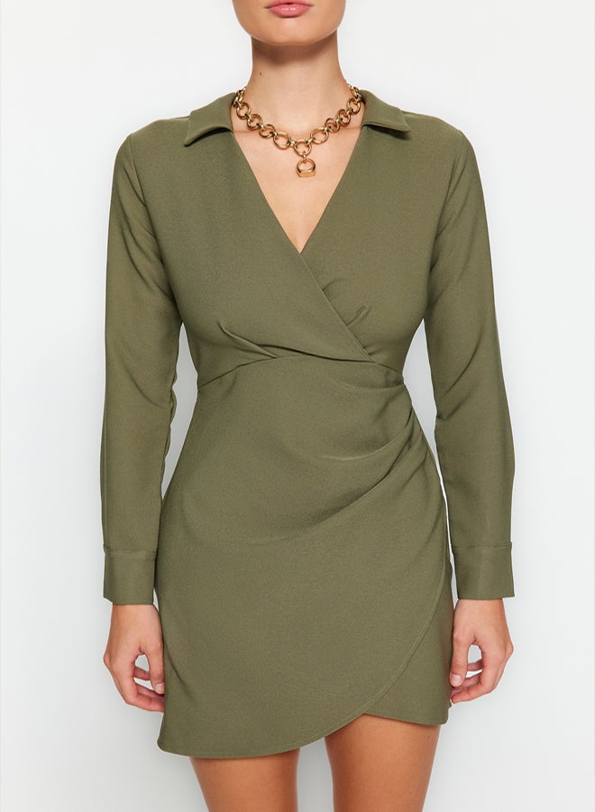 trendyol Khaki Double Breasted Woven Dress - Image 4