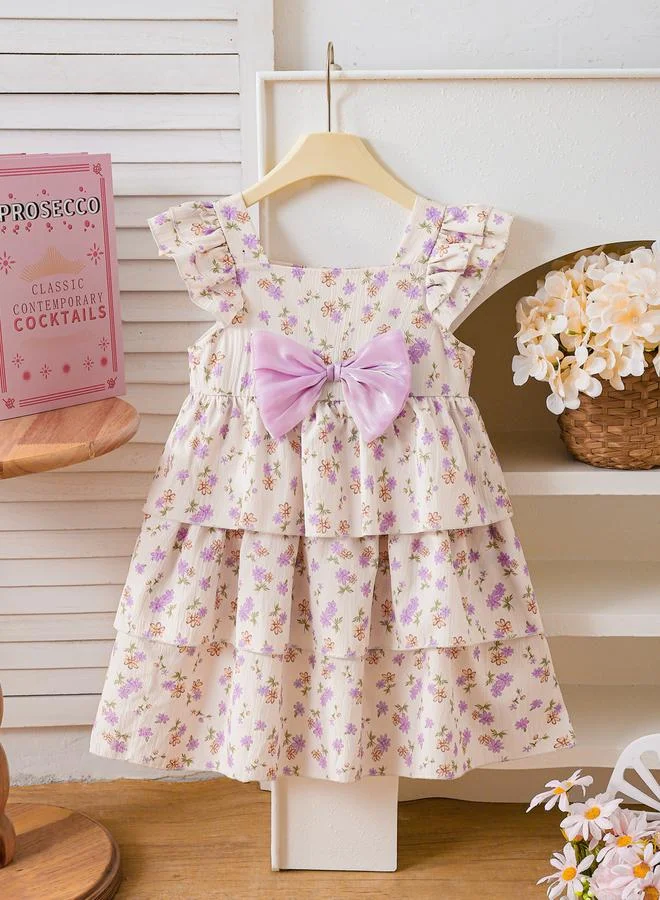 تايك تو فستان بأكمام كشكش وحافة كشكش وطبعة أزهار للأطفال