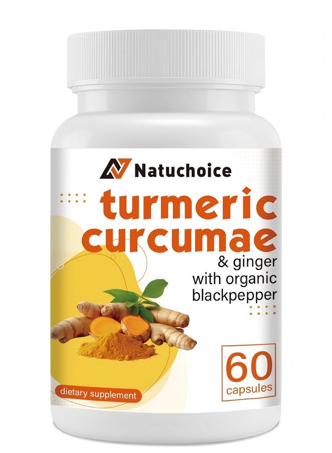 Natuchoice High-Potency Turmeric Curcumae & Ginger Capsules | 95% Curcuminoids + Black Pepper | Antioxidant, Joint Comfort, Heart Health, Brain Support, Immune Boost | 60 Vegan Capsules | Natuchoice - Image 1