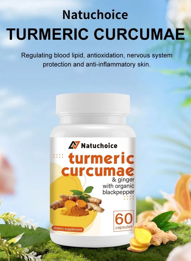 Natuchoice High-Potency Turmeric Curcumae & Ginger Capsules | 95% Curcuminoids + Black Pepper | Antioxidant, Joint Comfort, Heart Health, Brain Support, Immune Boost | 60 Vegan Capsules | Natuchoice - Image 2