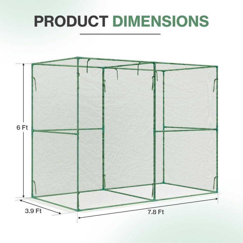Aoodor 8x4x6 FT Crop Cage, Plant Protection Tent with Heavy Duty Steel Frame and Zippered Doors, Green Netting Cover for Garden, Lawn, Yard - Image 3