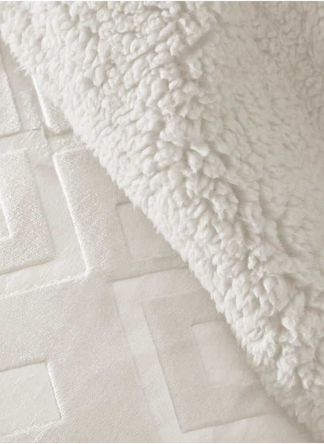 Morano 3-Piece Sherpa Blanket Set 230x250cm with 2 Pillowcases 55x75cm Luxurious Soft Embossed Velvet Front and Shaggy Sherpa Back Warm Polyester Blanket for Double Beds (Ivory)