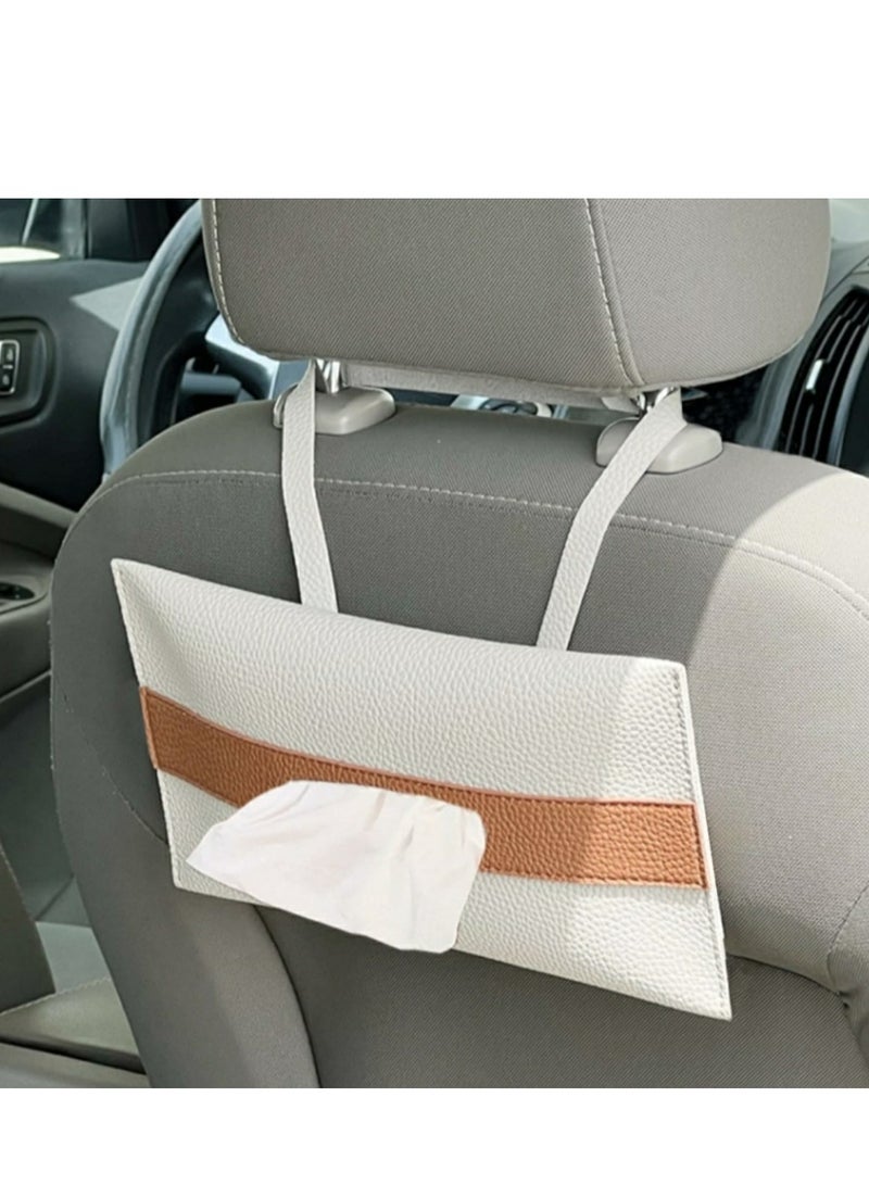Generic Leather Tissue Holder (White with Brown)  - Image 1