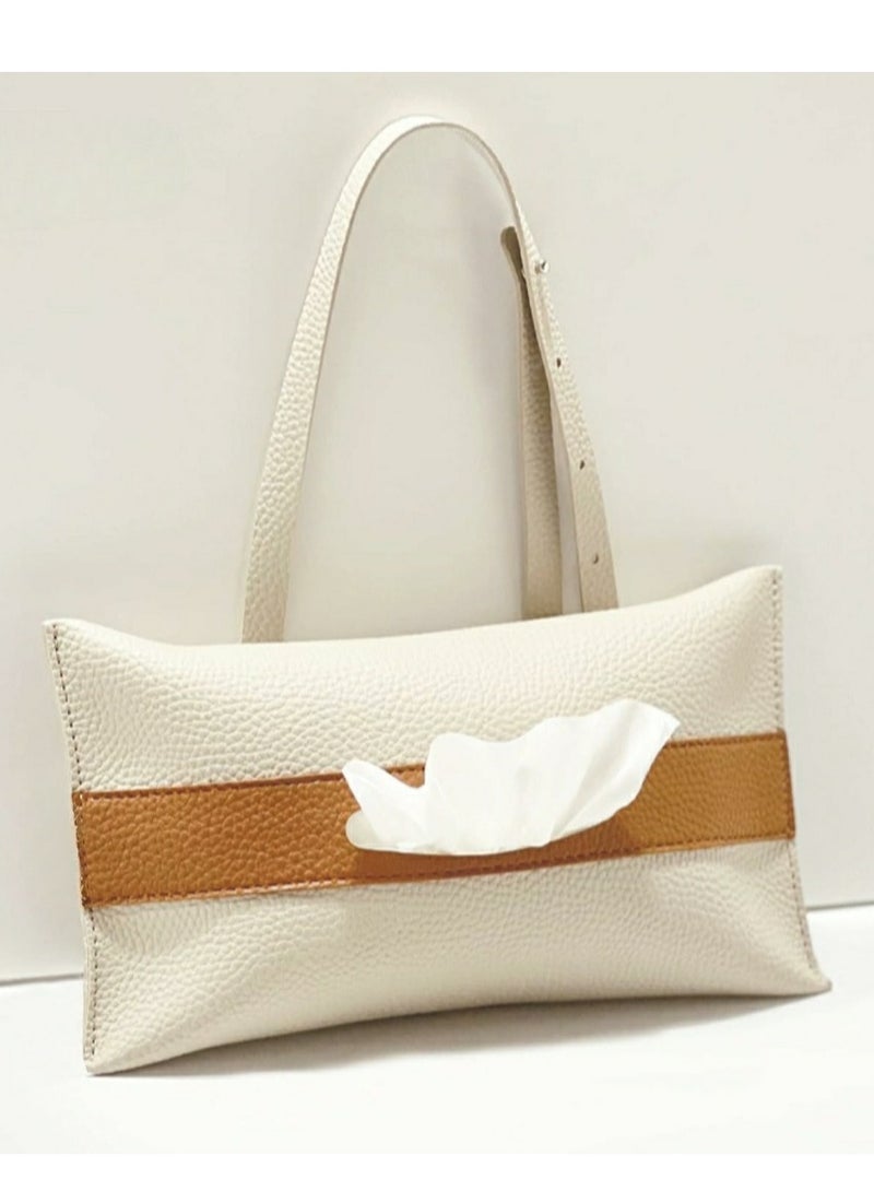 Generic Leather Tissue Holder (White with Brown)  - Image 2