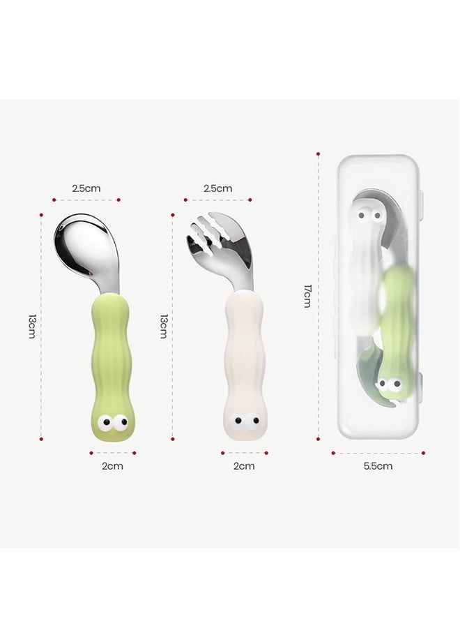 إم إكس إن أدوات طعام للأطفال الصغار، طقم شوكة وملعقة مع حقيبة سفر، مقبض سيليكون، أدوات مائدة آمنة من الفولاذ المقاوم للصدأ، سهلة الاستخدام - Image 2