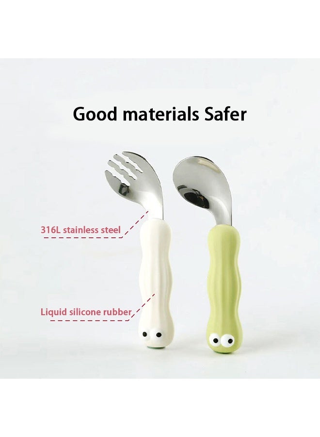 إم إكس إن أدوات طعام للأطفال الصغار، طقم شوكة وملعقة مع حقيبة سفر، مقبض سيليكون، أدوات مائدة آمنة من الفولاذ المقاوم للصدأ، سهلة الاستخدام - Image 3