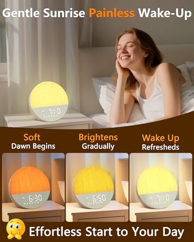 BOTDOYS Sunrise Alarm Clock with Sound Machine Gentle Gradual Wake Up Light for Heavy Sleepers Relieve Anxiety Dimmable Clock with Bluetooth Memory for Bedroom White Noise Machine with 30 Sleep Sounds - Image 3