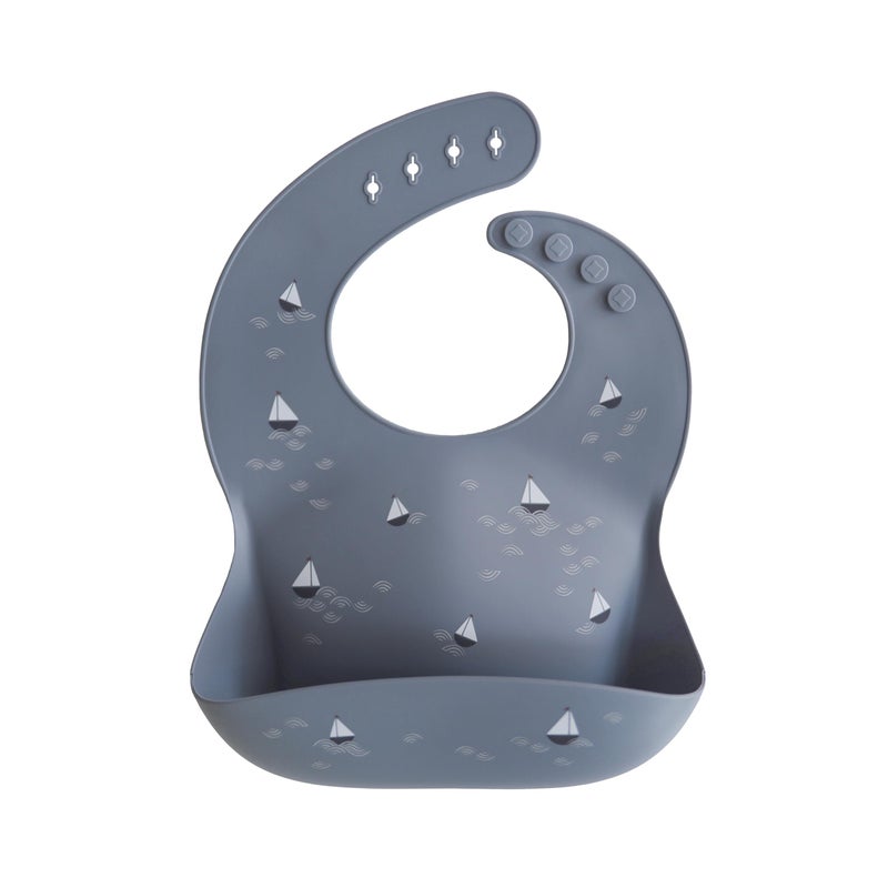 mushie Silicone Baby Bib | Adjustable Fit Waterproof Bibs (Boats) - Image 1