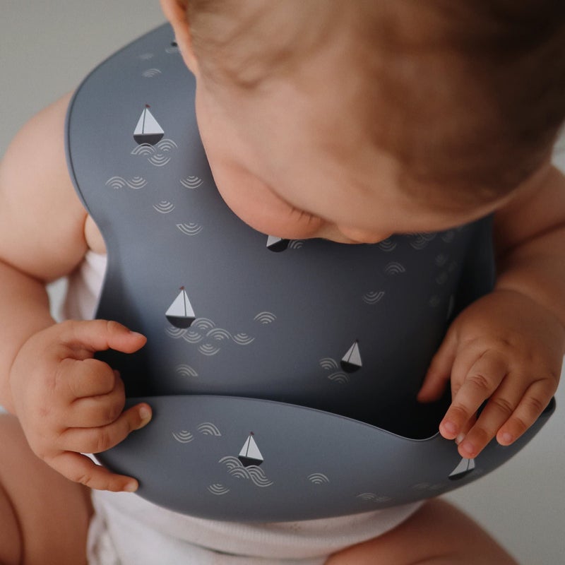 mushie Silicone Baby Bib | Adjustable Fit Waterproof Bibs (Boats) - Image 3