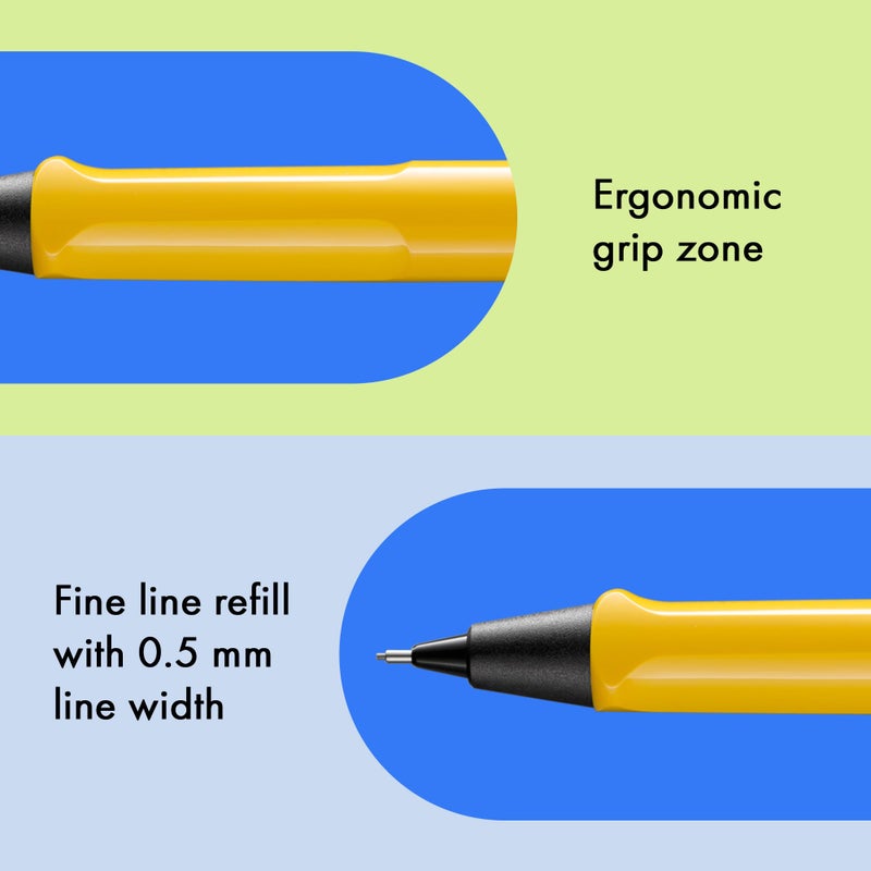 LAMY لامي سافاري أصفر - قلم رصاص ميكانيكي مع مقبض مريح وجسم مصنوع من بلاستيك ASA المتين - مثالي للرسم والكتابة - بما في ذلك إعادة تعبئة لامي M 41 بخط رفيع 0.5 مم ورأس ممحاة - Image 4
