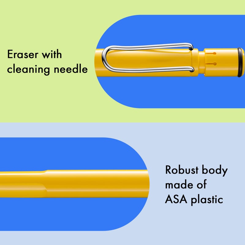 LAMY لامي سافاري أصفر - قلم رصاص ميكانيكي مع مقبض مريح وجسم مصنوع من بلاستيك ASA المتين - مثالي للرسم والكتابة - بما في ذلك إعادة تعبئة لامي M 41 بخط رفيع 0.5 مم ورأس ممحاة - Image 5