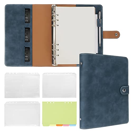 FYY A5 Binder Refillable Planner Notebook 6 Ring PU Leather Binder Journal with Pockets, Dividers, Refill Paper Navy - Image 1