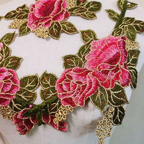 FEEPOP 3 Pcs Beautiful Red Rose Flower Floral Collar Sew Patch Applique Badge Embroidery Dress Handmade Craft Ornament Fabric(Color F) - Image 3