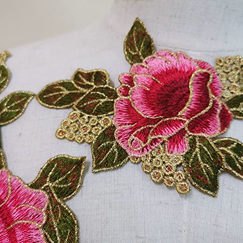 FEEPOP 3 Pcs Beautiful Red Rose Flower Floral Collar Sew Patch Applique Badge Embroidery Dress Handmade Craft Ornament Fabric(Color F) - Image 4