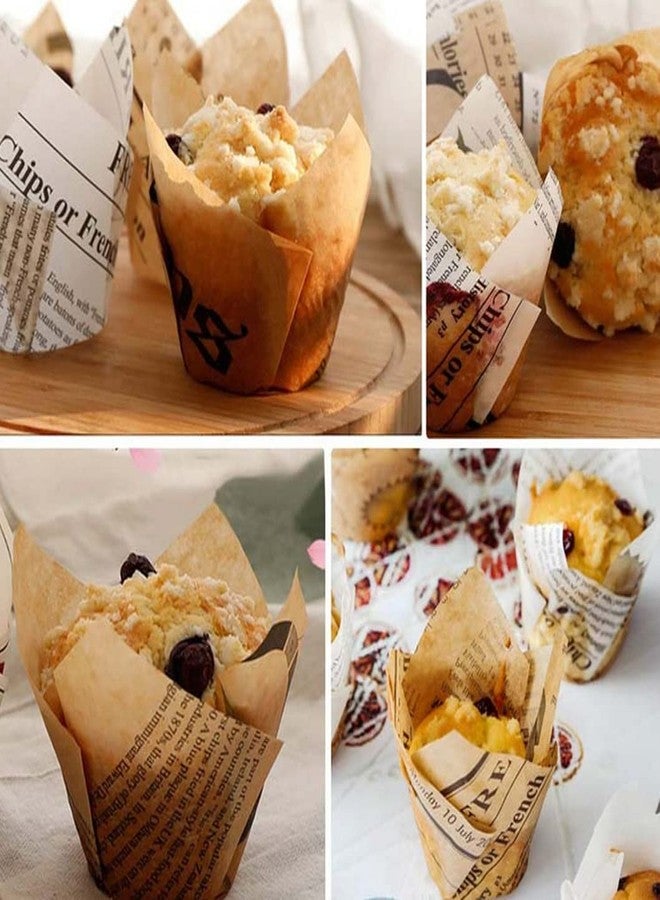 ericotry 200pcs Tulip Cupcake Liners Cupcake Baking Cups Muffin Tins Cups Muffin Baking Liners Holders Retro Cupcake Wrapper Cupcake Liners for Birthday Home Wedding Party Family Gathering(Brown) - Image 3