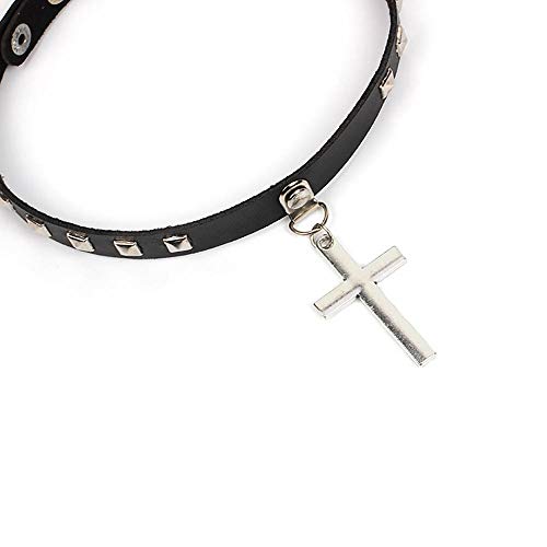 Doubnine Black Cross Pendant Choker Gothic Leather Rivet Jewelry Trendy Necklace Punk Collar Unisex Jewelry - Image 3