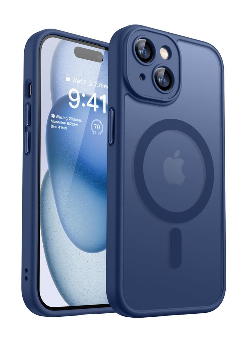 ESCASE - Magnetic Cover for iPhone 15 Plus 6.7 Inch, MagSafe Compatible, Full Camera Protection, Translucent Matte Slim Protective Shockproof Case, Blue - Image 1