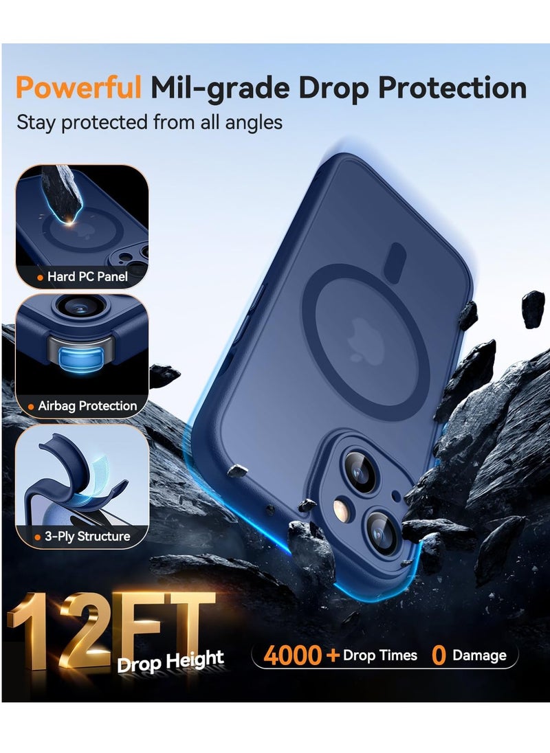 ESCASE - Magnetic Cover for iPhone 15 Plus 6.7 Inch, MagSafe Compatible, Full Camera Protection, Translucent Matte Slim Protective Shockproof Case, Blue - Image 1
