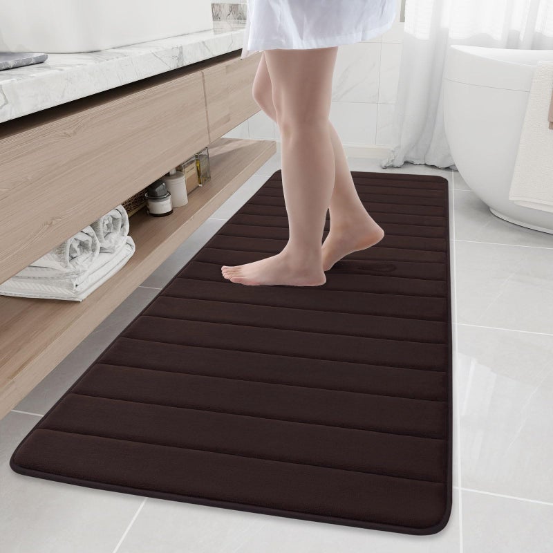 Buganda Memory Foam Bath Mat 70 x 24 Ultra Soft and NonSlip Bathroom Rugs Water Absorbent and Machine Washable Bath Rug Runner for Bathroom Shower and Tub Brown