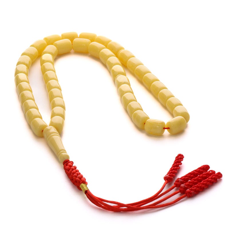 RS Polish Amber Dust Misbaha, Mastic Color, 45 Beads, with Tassel - Image 3