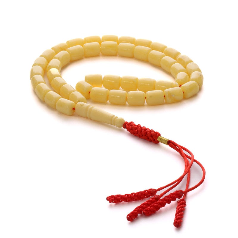 RS Polish Amber Dust Misbaha, Mastic Color, 45 Beads, with Tassel - Image 2
