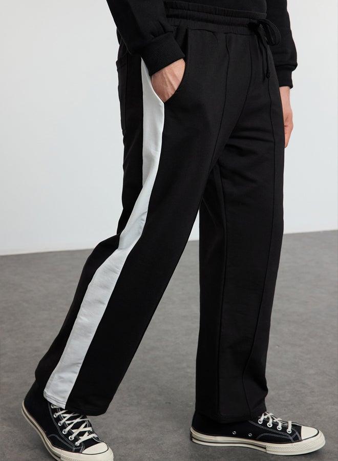 trendyol Black Oversize/Wide Cut Open Leg Color Block Sweatpants TMNAW25EA00006  - Image 1
