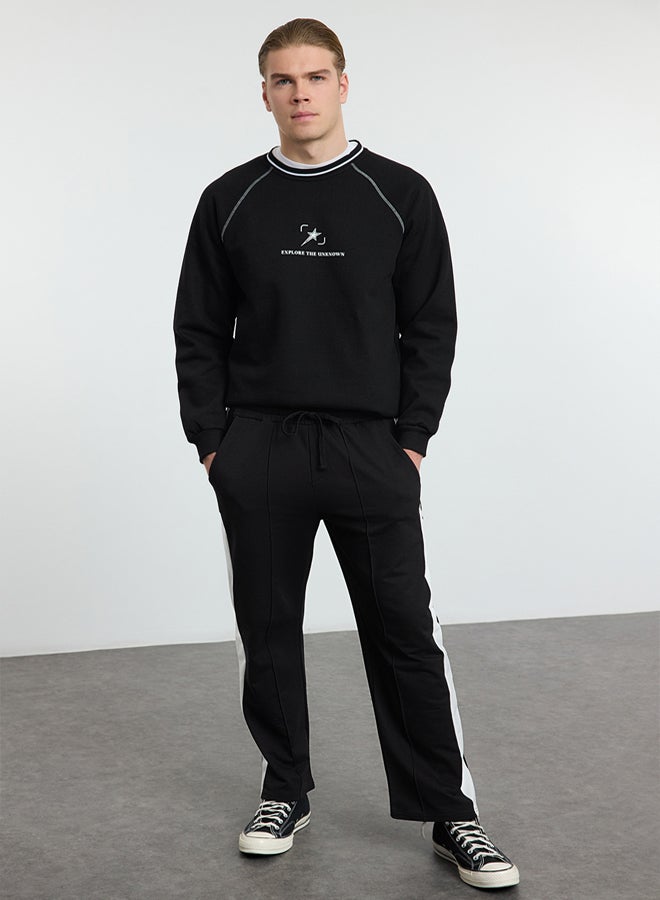 trendyol Black Oversize/Wide Cut Open Leg Color Block Sweatpants TMNAW25EA00006  - Image 3