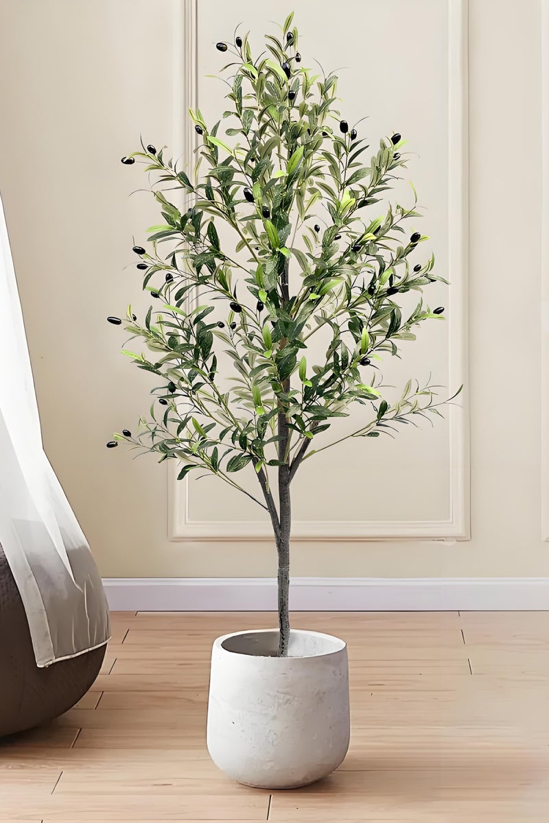 XiuWoo Artificial Olive Tree, Fake Potted Olive 4ft 120CM Silk Tree with Pot for Home Office Living Room Floor Decor Indoor - Image 1