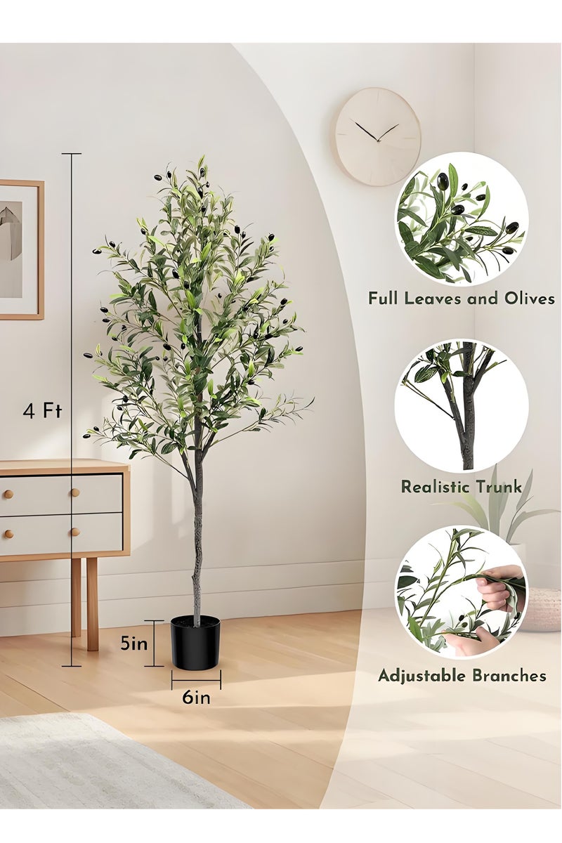 XiuWoo Artificial Olive Tree, Fake Potted Olive 4ft 120CM Silk Tree with Pot for Home Office Living Room Floor Decor Indoor - Image 2