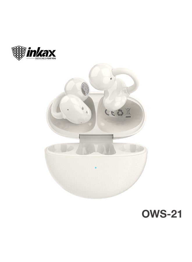 Inkax OWS-21 High-Definition Wireless Earbuds with Bluetooth 6.0 Open-Ear Design and Long-Lasting Microphone with Leather-Textured Ear Clips - Image 1