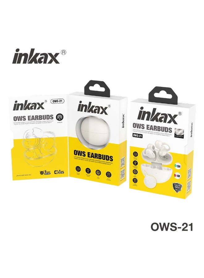 Inkax OWS-21 High-Definition Wireless Earbuds with Bluetooth 6.0 Open-Ear Design and Long-Lasting Microphone with Leather-Textured Ear Clips - Image 2