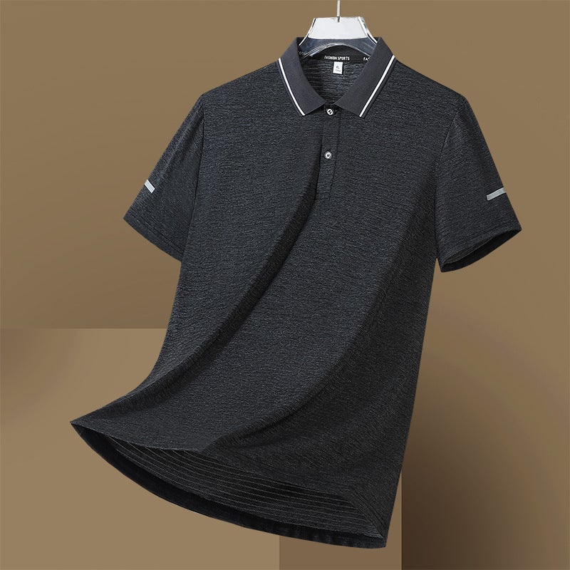 Polo Shirt Mens Short-sleeved T-shirt Summer Ice Silk Thin Lap Quick-drying Half-sleeved Dads Business Casual Clothes 8802-Grey - Image 3