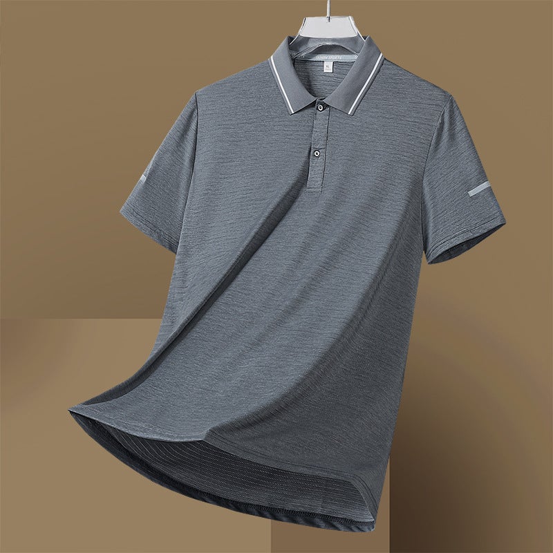 Polo Shirt Mens Short-sleeved T-shirt Summer Ice Silk Thin Lap Quick-drying Half-sleeved Dads Business Casual Clothes 8802-Grey - Image 1