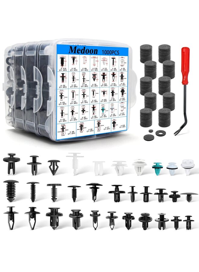 1101 PCS Car Door Panel Trim Clips Kit 32 Most Popular Sizes Cars Body Kits 1 Pcs Fastener Remover Bumper Retainer Clips Car Plastic Rivets Fasteners Push Retainer Kit Auto Push Pin Riv - Image 1